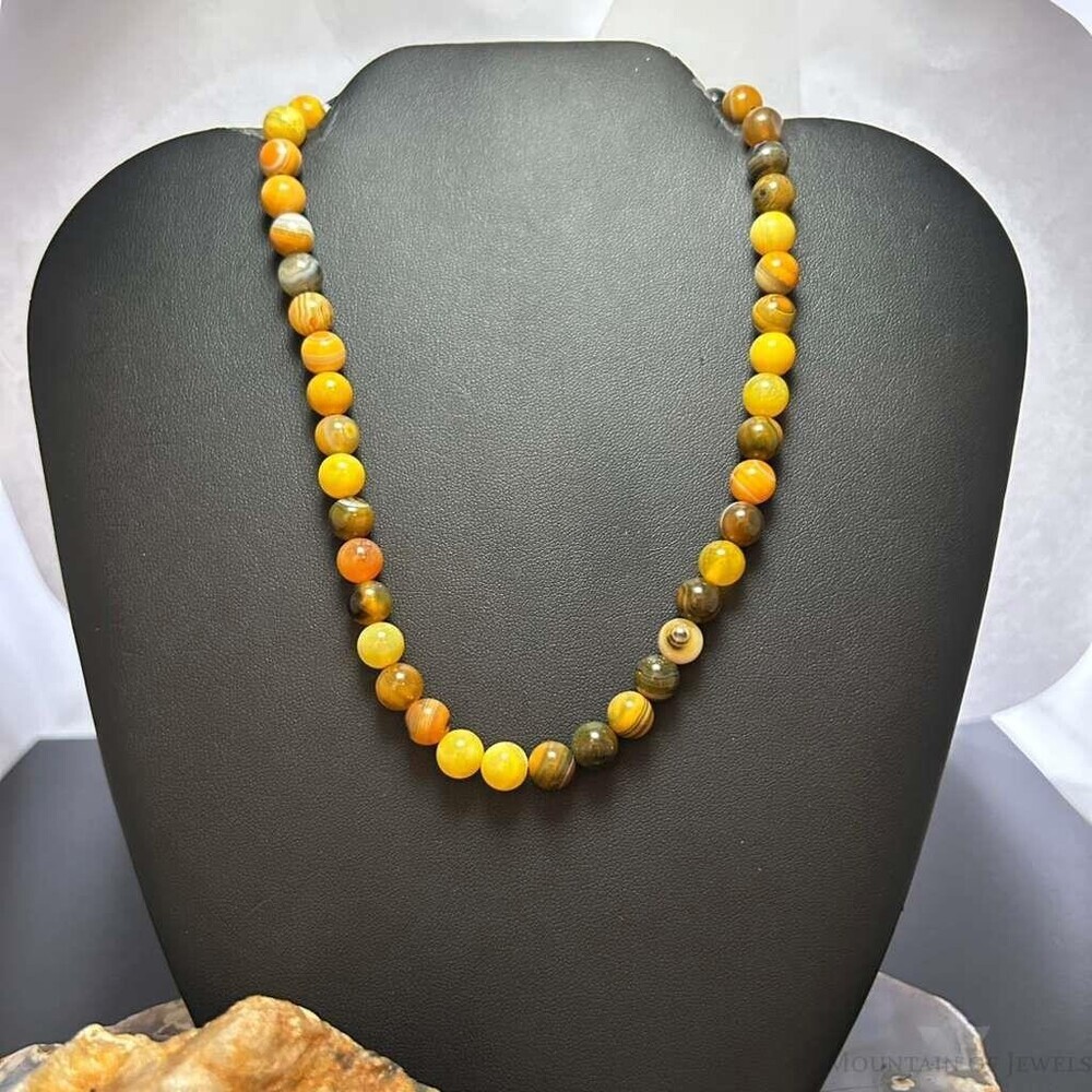 Sterling Silver 8mm Round Yellow Jasper 16" Necklace For Women